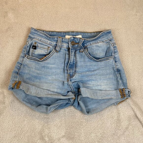 KanCan Women's Jeans Short Shorts Size 3/25 Blue Denim Cuffed Casual Summer Y2K - Picture 11 of 12